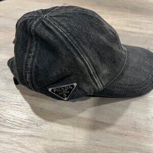 Prada Black Denim Luxury Baseball Cap Adjustable Designer Headwear